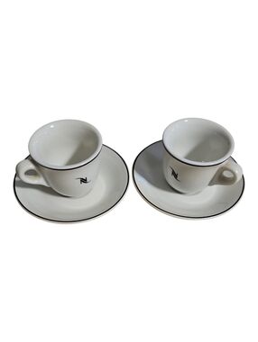 Nespresso Vimtage Demitasse Cups & Saucers White Porcelain Set Of 2.